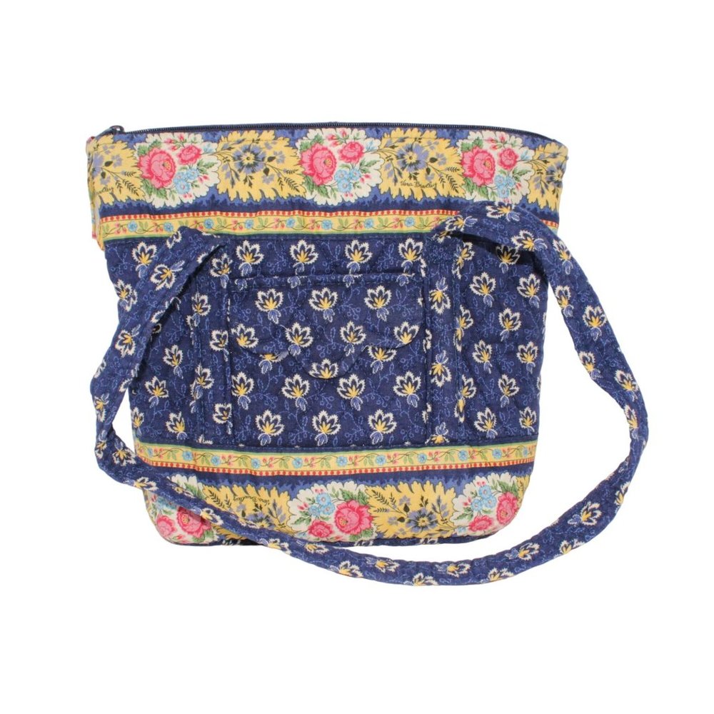 Vera Bradley Maison Blue Yellow Floral Double Strap Tote Shoulder Purse Retired